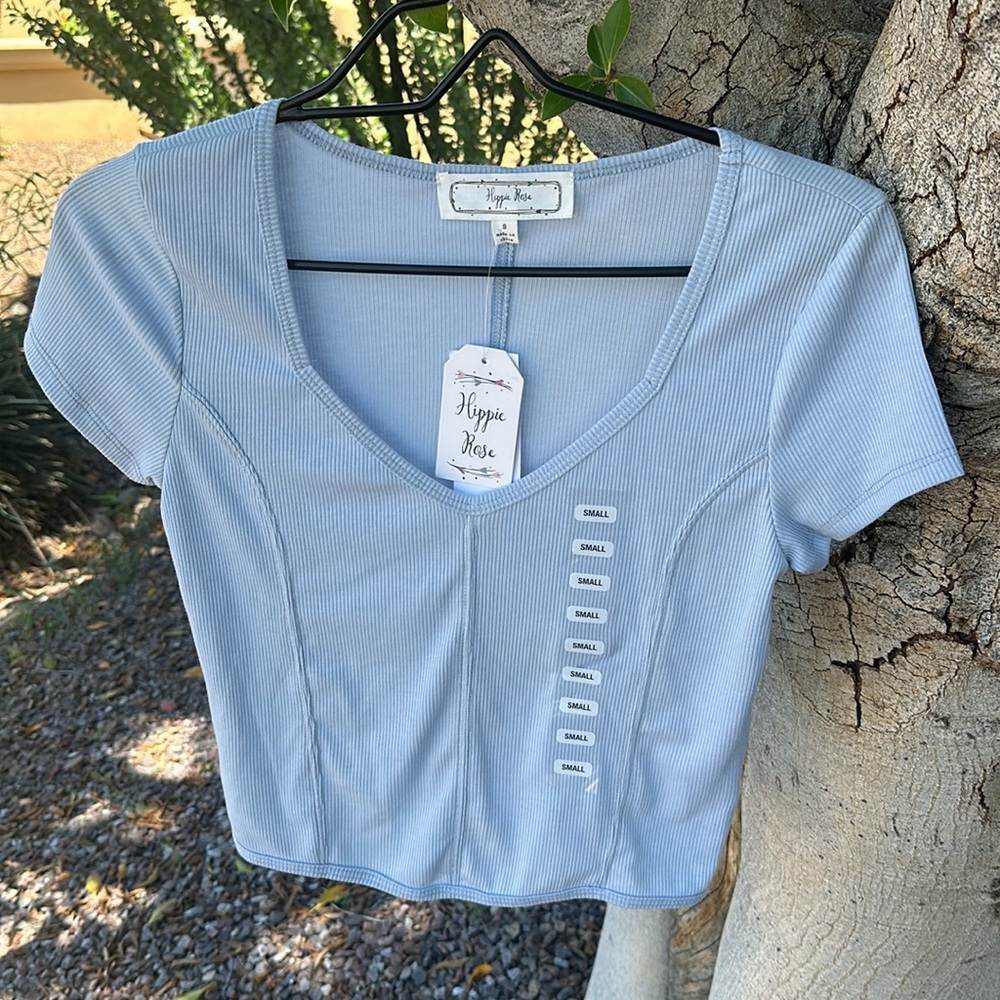 NWT Gorgeous Hippie Rose T-shirt, Size S, skylight blue - Picture 4 of 12
